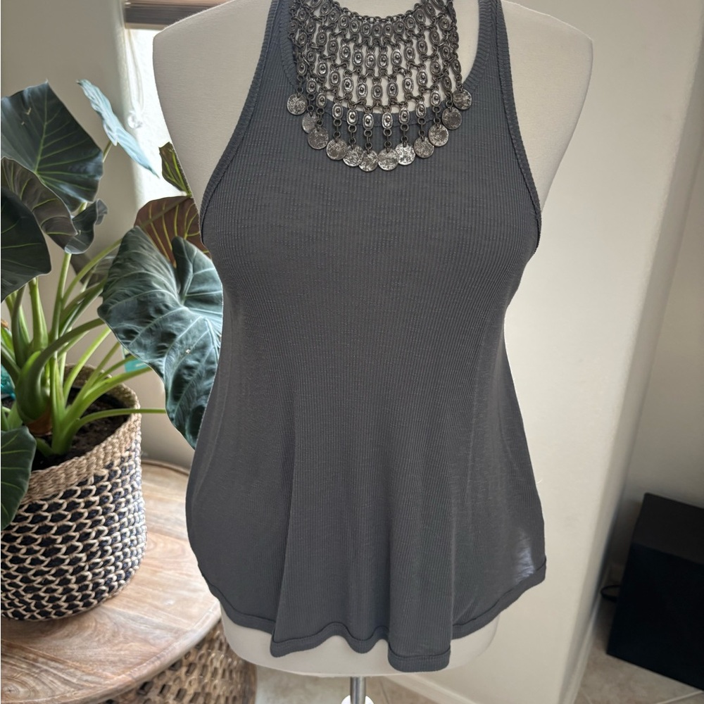 Free People Gray Women's High neck, relaxed fit Sleeveless Top